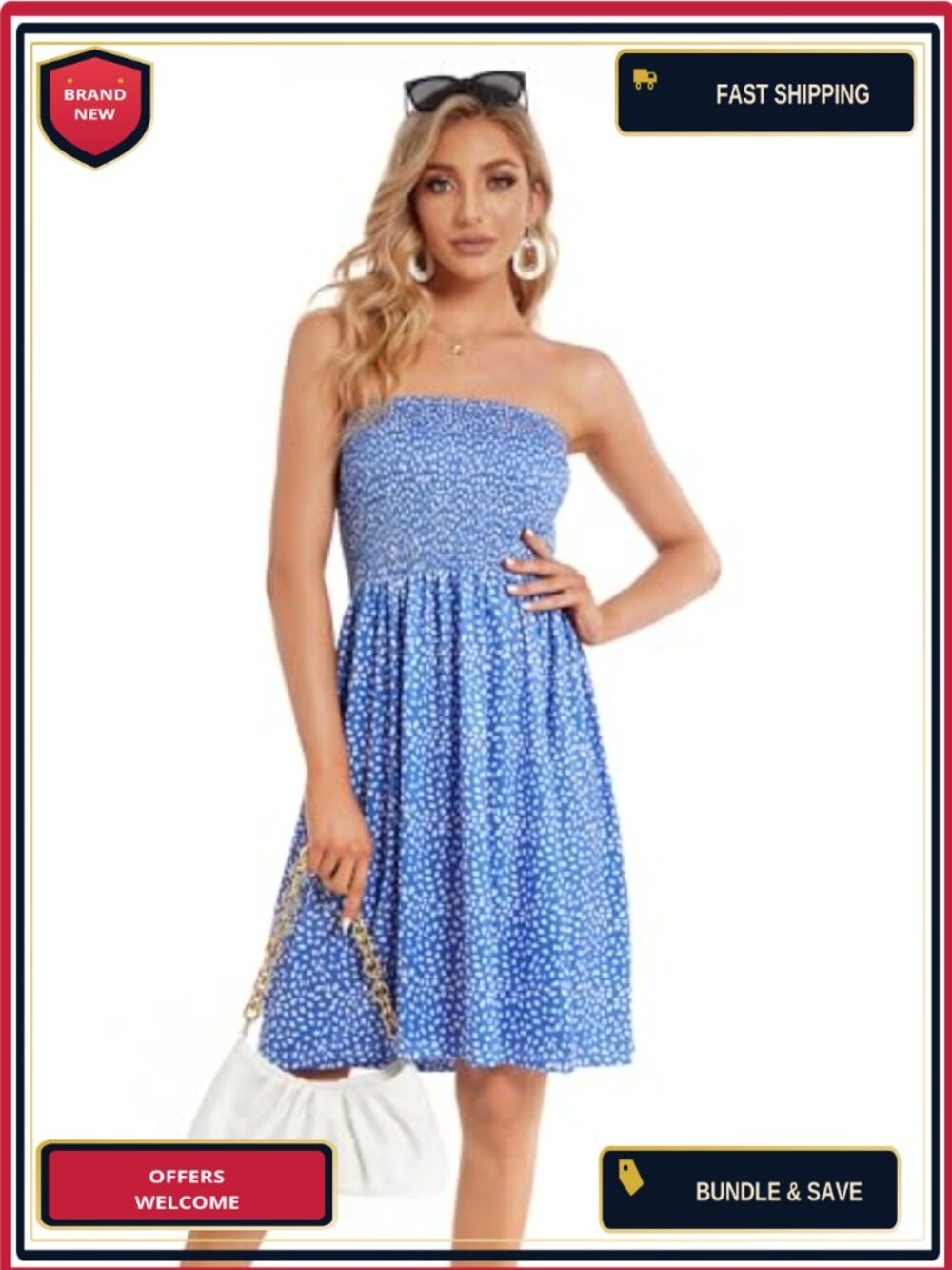 Women's Strapless Floral Sundress Beach Cover Up Casual Summer - Picture 5 of 6